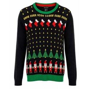Alex Stevens Mens Gamer Ugly Christmas Sweater High‎ Score Over 9000 Black M
